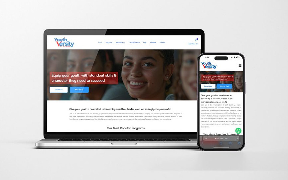 The Youthversity website, shown on a laptop and a phone